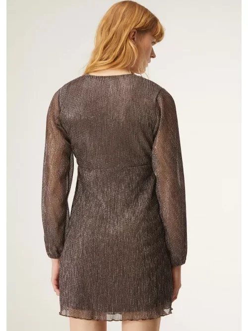 Compania Fantastica Brown V-Neck Mini Smock Dress In Lurex Φόρεμα - Image 5
