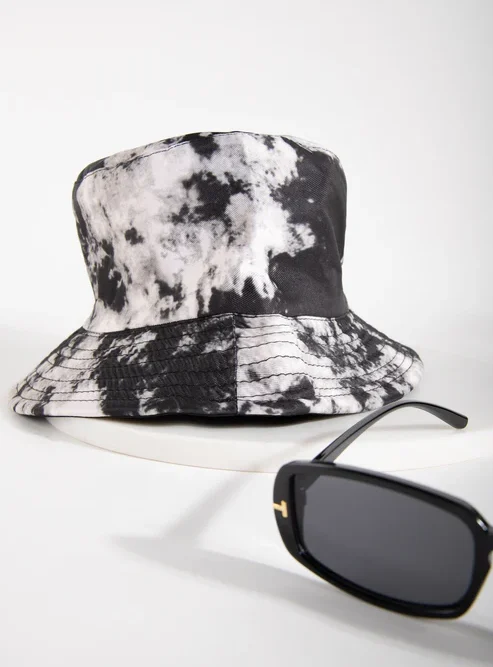 Black and White Tie-Dyed Fisherman Hat - Image 3
