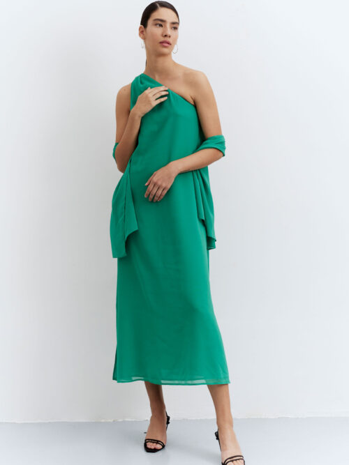 Compania Fantastica Long Green Scarf Asymmetrical Dress