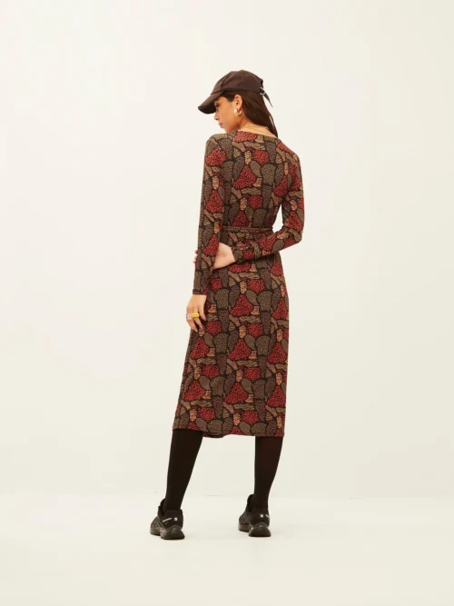 Xantik V Neck Dress Skirt Cut Brown Texture - Image 4