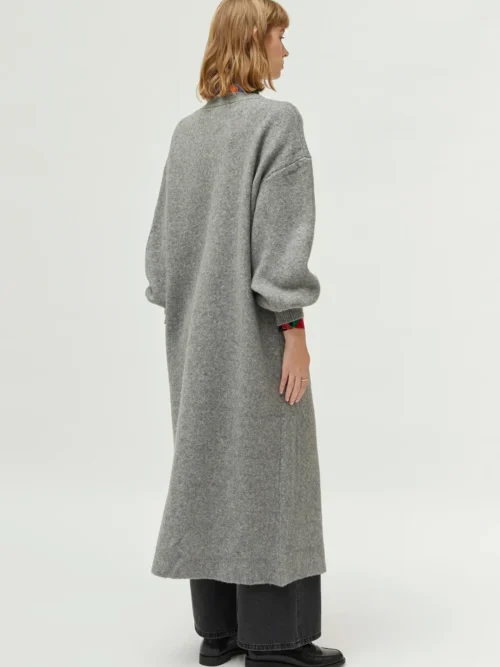 Compania Fantastica Long Grey V-Neck Coat - Image 3