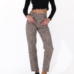 το barbara beige leopard γυναικείο τζιν με λεοπάρ πριντ και σε ίσια γραμμή