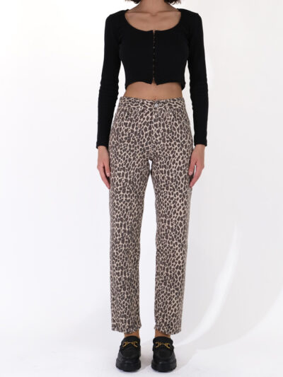 το barbara beige leopard γυναικείο τζιν με λεοπάρ πριντ και σε ίσια γραμμή