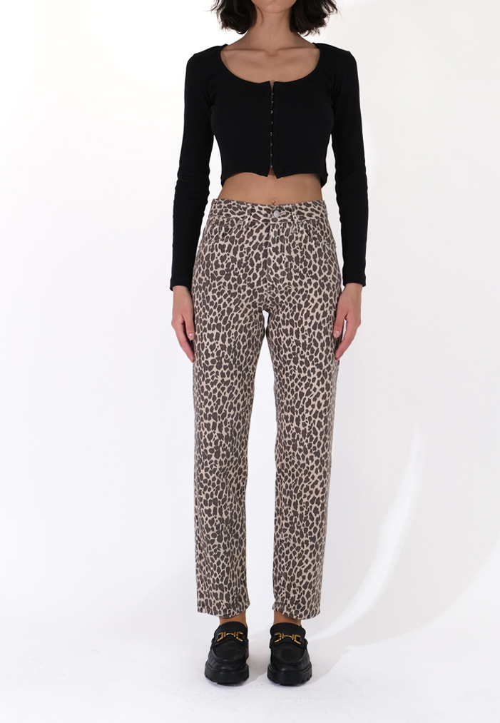 το barbara beige leopard γυναικείο τζιν με λεοπάρ πριντ και σε ίσια γραμμή