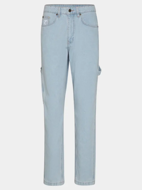 ανδρικό τζιν παντελόνι tapered workwear denim από την karl kani σε ελαφρύ μπλε χρώμα με σχέδια στο πίσω μέρος