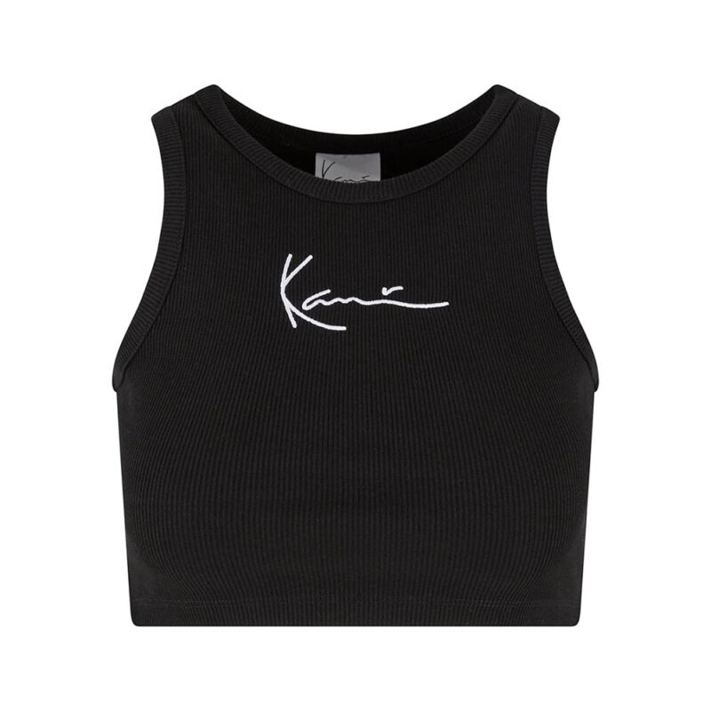 γυναικεία κοντό μπλουζάκι small signature essential σε μαύρο χρώμα με επιγραφή στο μπροστινό μέρος από την karl kani