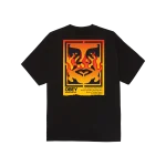 μαύρη obey μπλούζα με τύπωμα στο πίσω μέρος και διακριτική επιγραφή στο μπροστινό, obey icon stencil flame