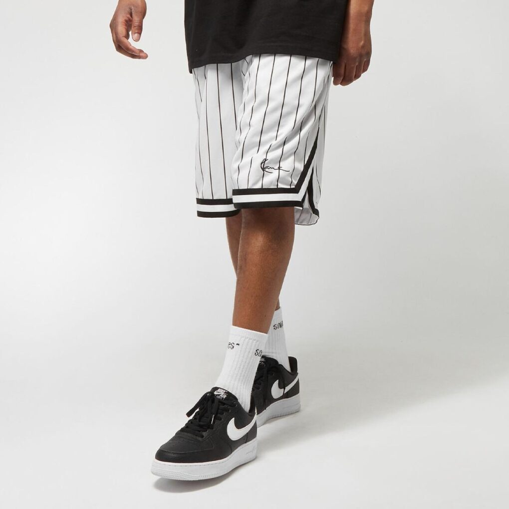 ανδρική βερμούδα με ρίγες ασπρόμαυρή, karl kani small signature pinstripe mesh shorts