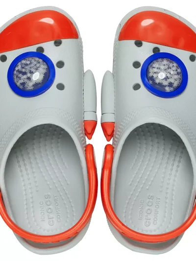 παιδικά crocs σε σχήμα διαστημόπλοιου και γκρι χρώμα, crocs t classic rocketship clog