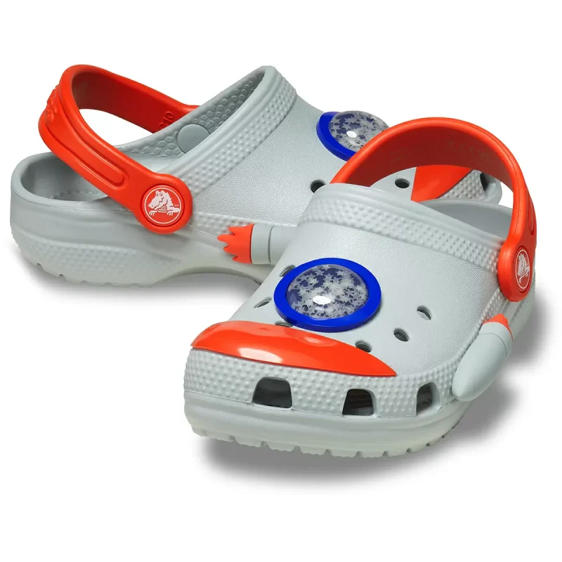 παιδικά crocs σε σχήμα διαστημόπλοιου και γκρι χρώμα, crocs t classic rocketship clog