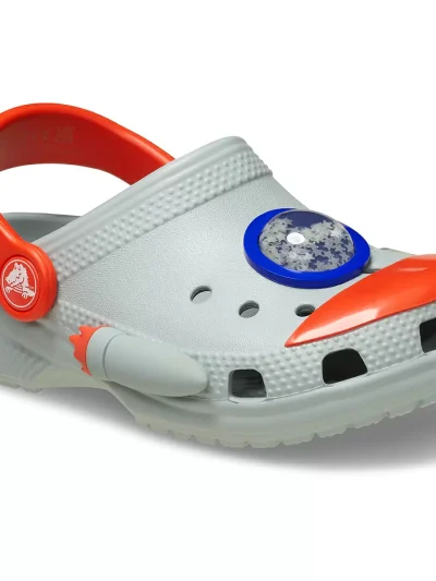 παιδικά crocs σε σχήμα διαστημόπλοιου και γκρι χρώμα, crocs t classic rocketship clog