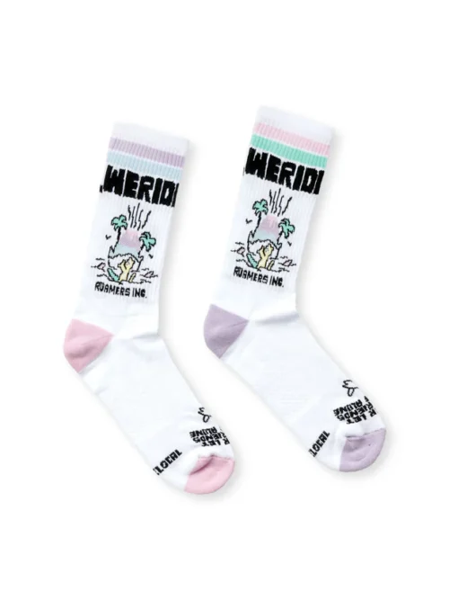 κάλτσες σε σχέδια από την we ride local σε άσπρο φόντο, roamers socks