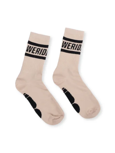 κάλτσες από την we ride local, statement beige socks