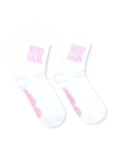 κάλτσες από την we ride local, surf days white/pink socks