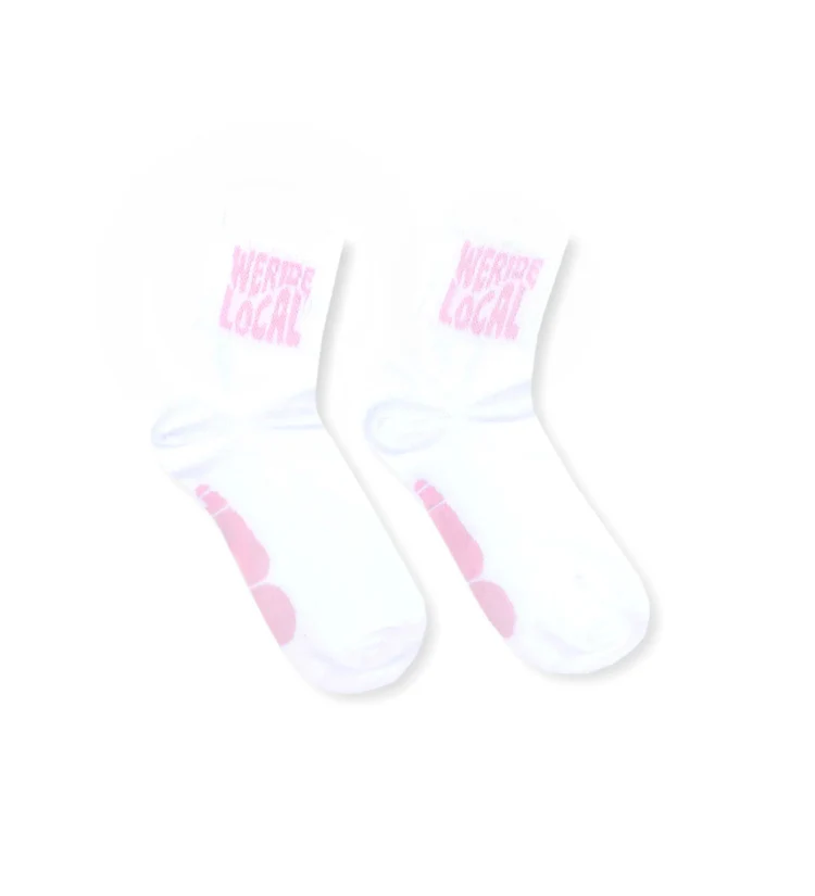 κάλτσες από την we ride local, surf days white/pink socks