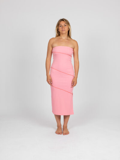 γυναικείο ροζ φόρεμα από την rusty, sunni midi dress