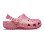 παιδικά σαμπό σε ροζ χρώμα με γκλιτερ από την crocs, classic k clog glitter pink