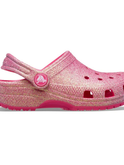 παιδικά σαμπό σε ροζ χρώμα με γκλιτερ από την crocs, classic k clog glitter pink