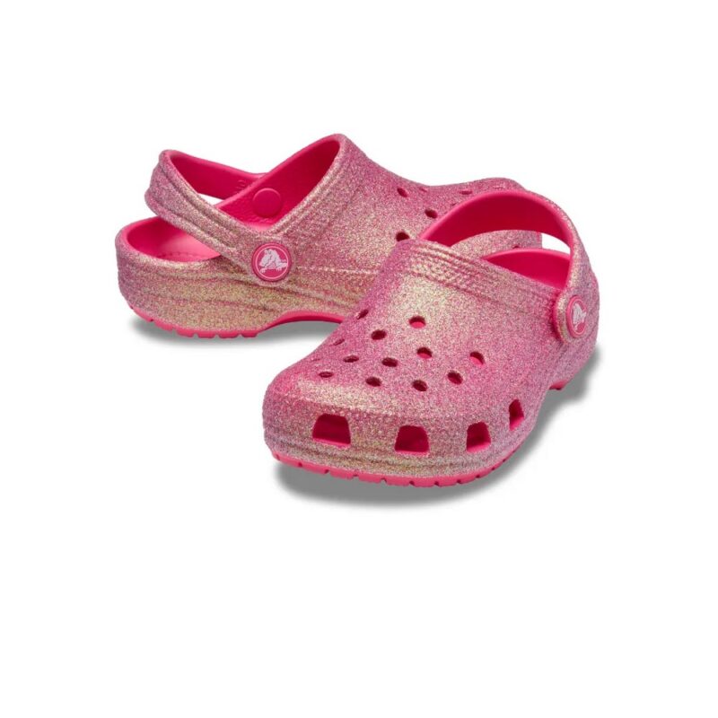 παιδικά σαμπό σε ροζ χρώμα με γκλιτερ από την crocs, classic t clog glitter pink