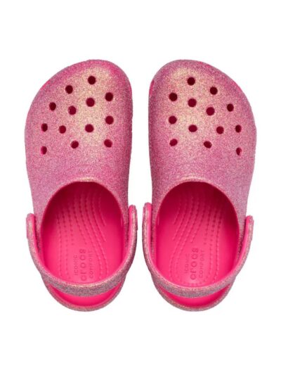 παιδικά σαμπό σε ροζ χρώμα με γκλιτερ από την crocs, classic t clog glitter pink