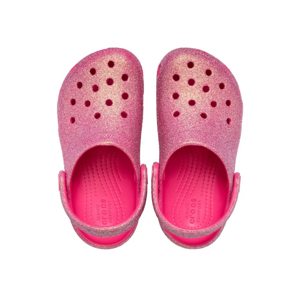 παιδικά σαμπό σε ροζ χρώμα με γκλιτερ από την crocs, classic t clog glitter pink