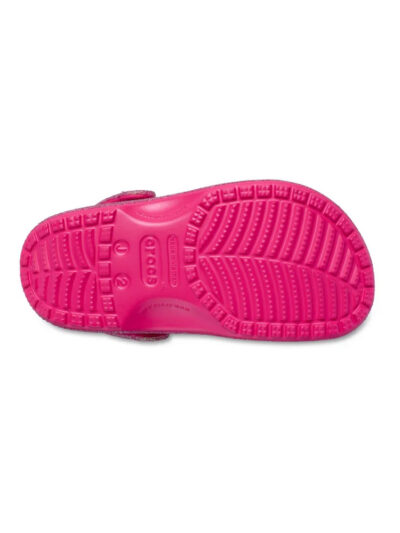 παιδικά σαμπό σε ροζ χρώμα με γκλιτερ από την crocs, classic t clog glitter pink