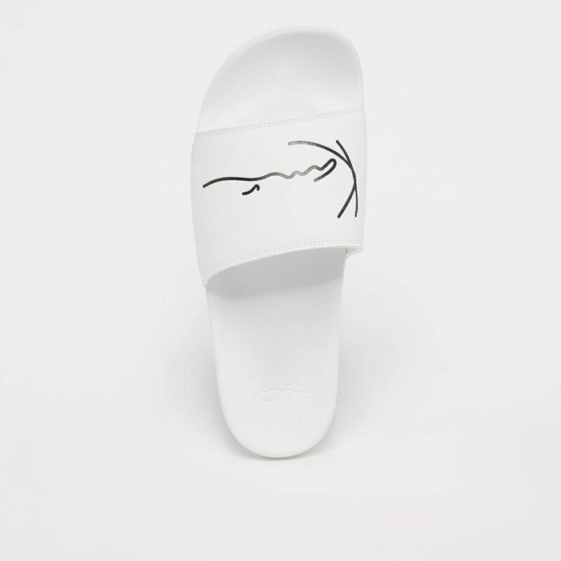karl-kani-signature-pool-slide-white-black-pantofles2 παντόφλες σε λευκό χρώμα με την υπογραφή του karl kani, signature pool slide