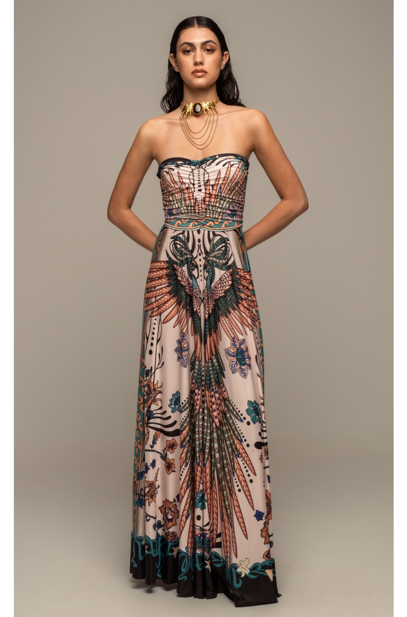 γυναικείο strapless φόρεμα με διάφορα σχέδια από την peace and chaos, prosperity strapless dress