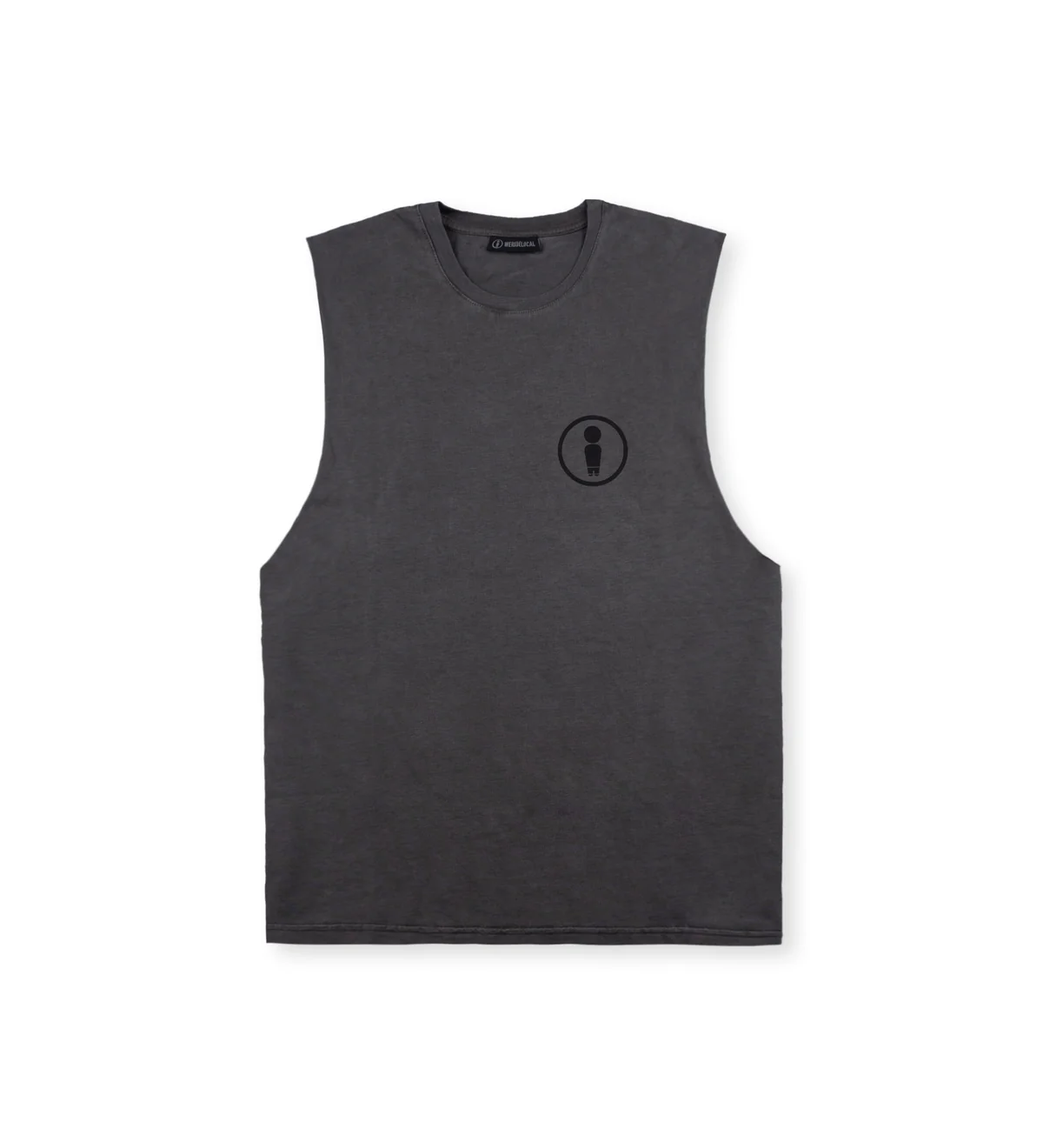 ανδρική αμάνικη μπλούζα σε γκρι απόχρωση με τύπωμα στο μπροστινό και πίσω μέρος από την we ride local, union raw cut tank top