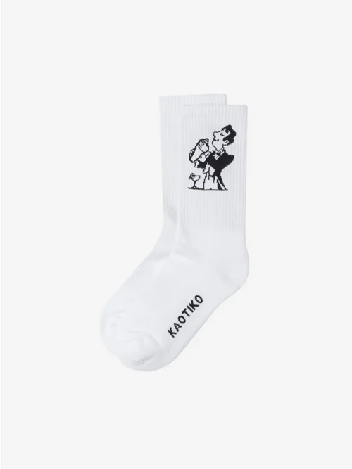 κάλτσες με σχέδιο σε άσπρο χρώμα από την kaotiko, cocktail man sock
