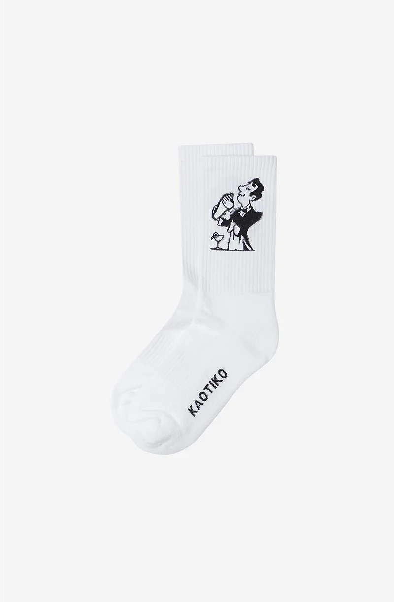 κάλτσες με σχέδιο σε άσπρο χρώμα από την kaotiko, cocktail man sock