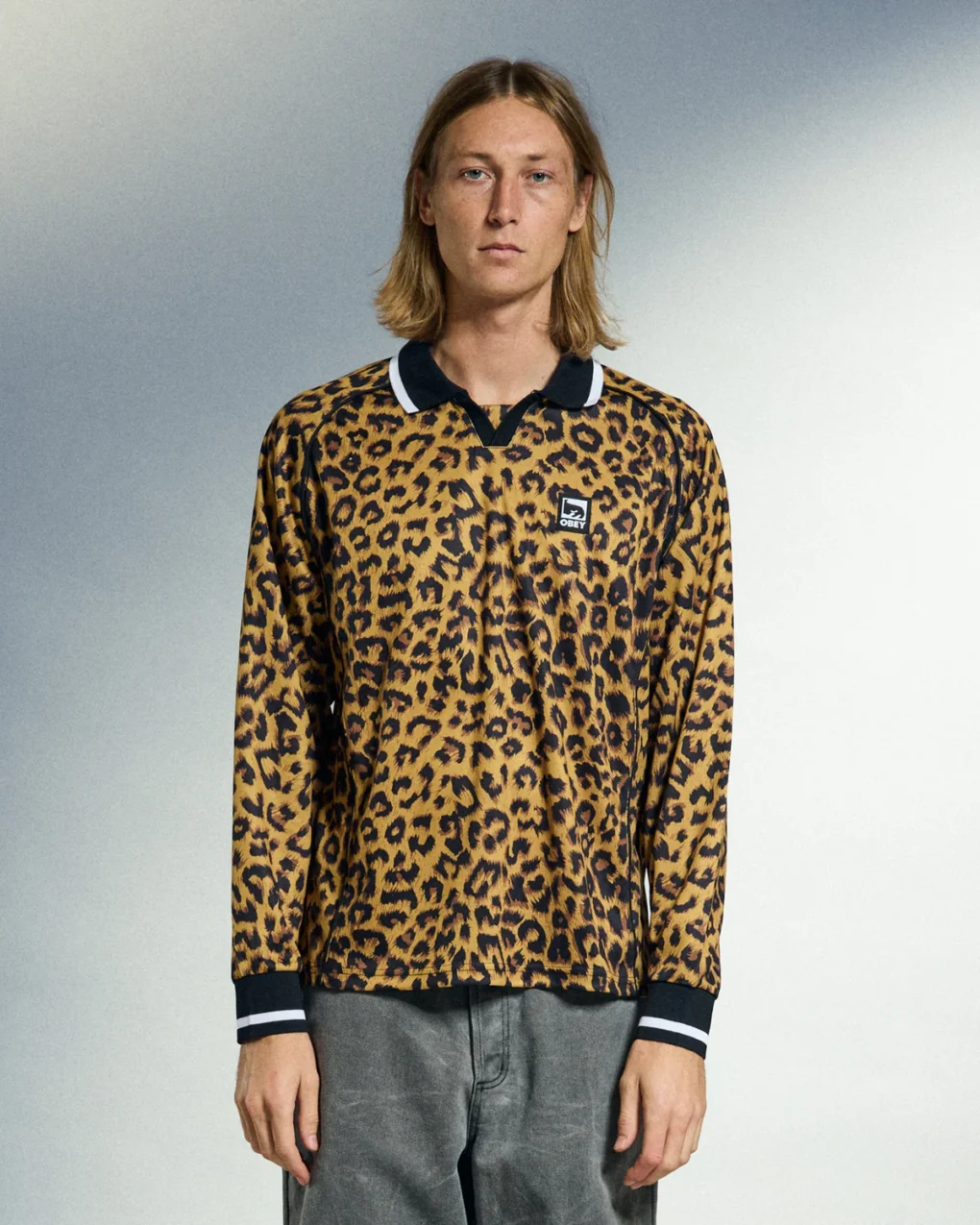 ανδρική μπλούζα με λεοπάρ σχέδιο από την obey, collar polo shirt
