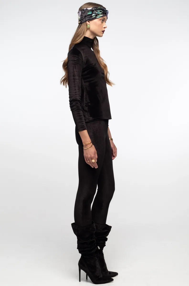γυναικείο μαύρο βελούδινο κολάν από την peace and chaos, midnight leggings