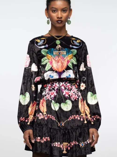 γυναικείο κοντό βελούδινο φόρεμα με διάφορα σχέδια από την peace and chaos, primrose dress