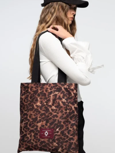 γυναικεία λεοπάρ τσάντα από την peace and chaos, rosette tote bag