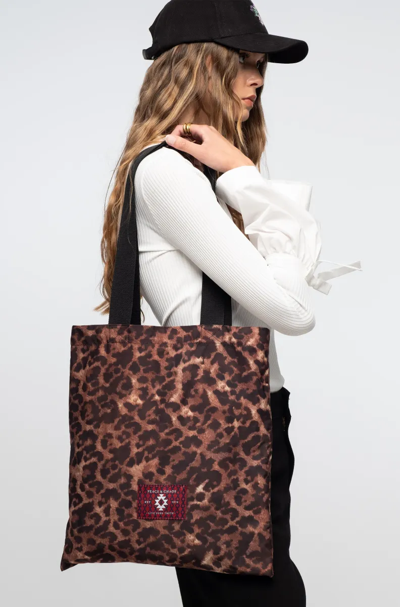 γυναικεία λεοπάρ τσάντα από την peace and chaos, rosette tote bag