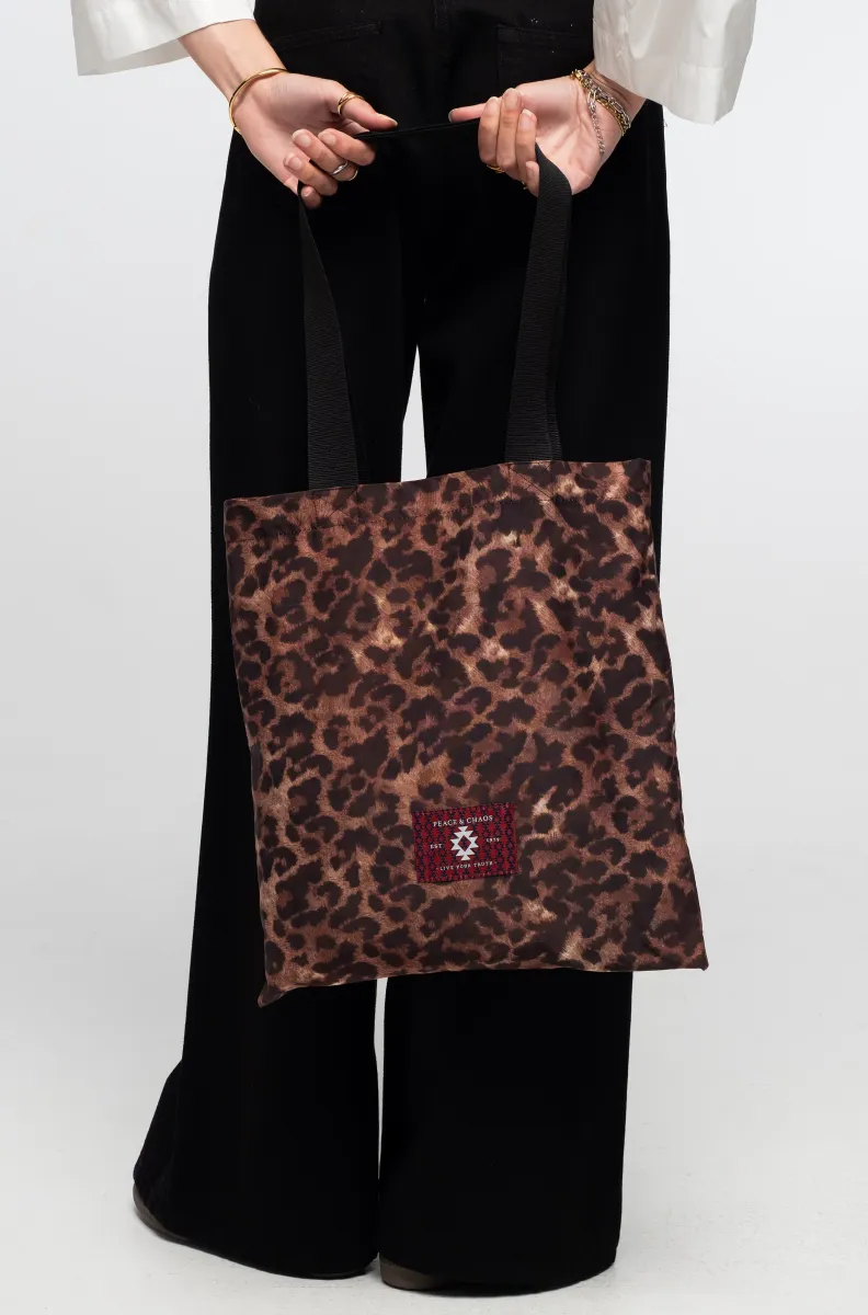 γυναικεία λεοπάρ τσάντα από την peace and chaos, rosette tote bag