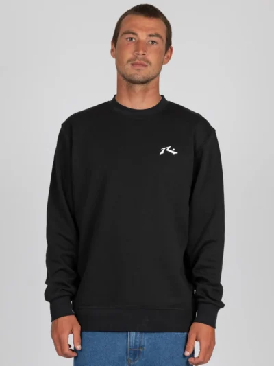 ανδρικό φούτερ σε μαύρο χρώμα από την rusty, base line fleece crewneck