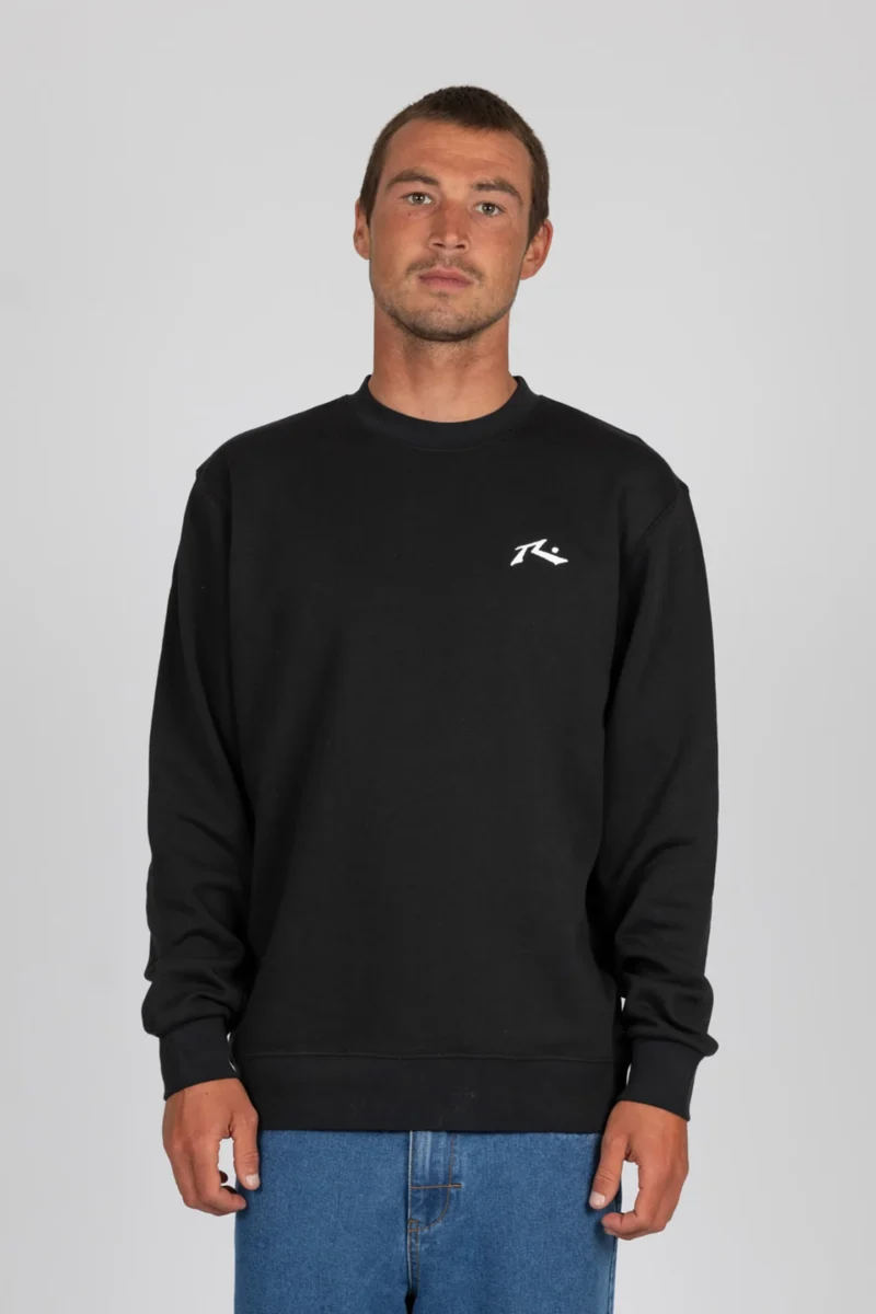 ανδρικό φούτερ σε μαύρο χρώμα από την rusty, base line fleece crewneck