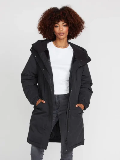 γυναικείο μακρύ μαύρο μπουφάν από την volcom, sleepi puff parka