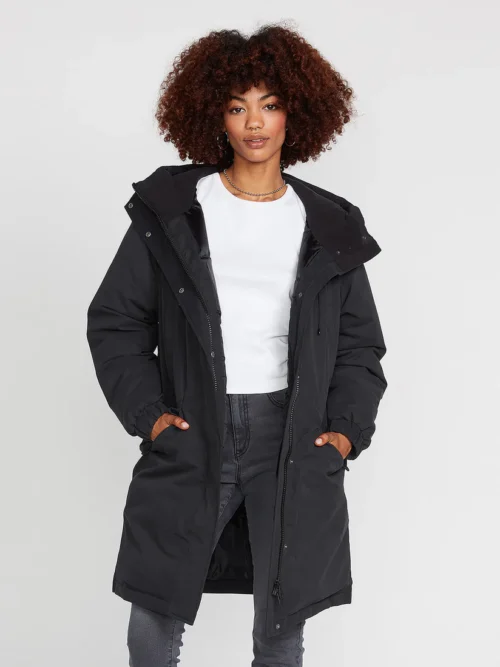γυναικείο μακρύ μαύρο μπουφάν από την volcom, sleepi puff parka