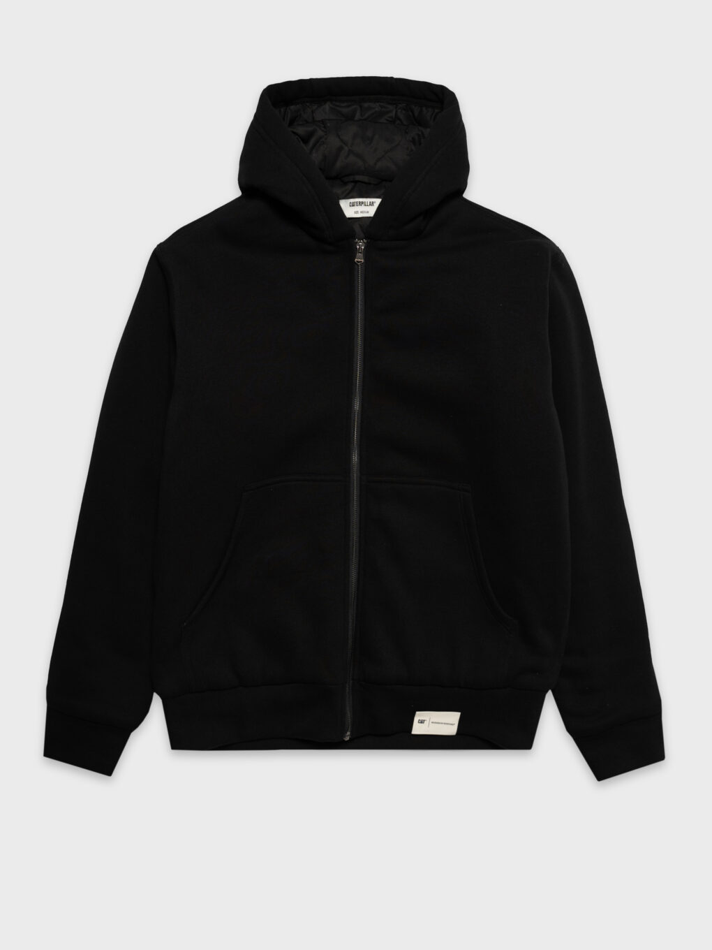 6040131_BLACK_1 ανδρικό μπουφάν σε μαύρο χρώμα με κουκούλα και εσωτερική επένδυση από την CAT, padded fleece jacket