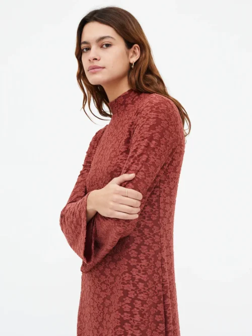 Compania Fantastica Long Dress - Brown Floral Lace Φόρεμα - Image 6