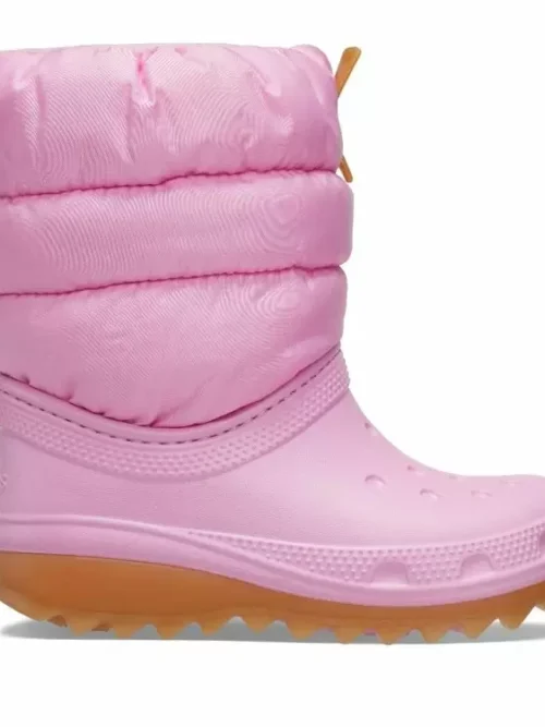 παιδικά μποτάκια σε ροζ χρώμα από την crocs, classic neo puff boot t