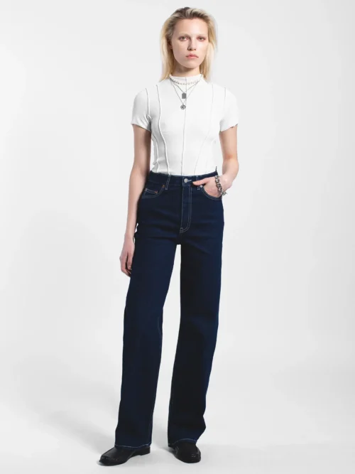 γυναικείο τζιν παντελόνι σε ίσια γραμμή και μπλε σκούρο χρώμα από την dr.denim, echo bay rinse contrast pants