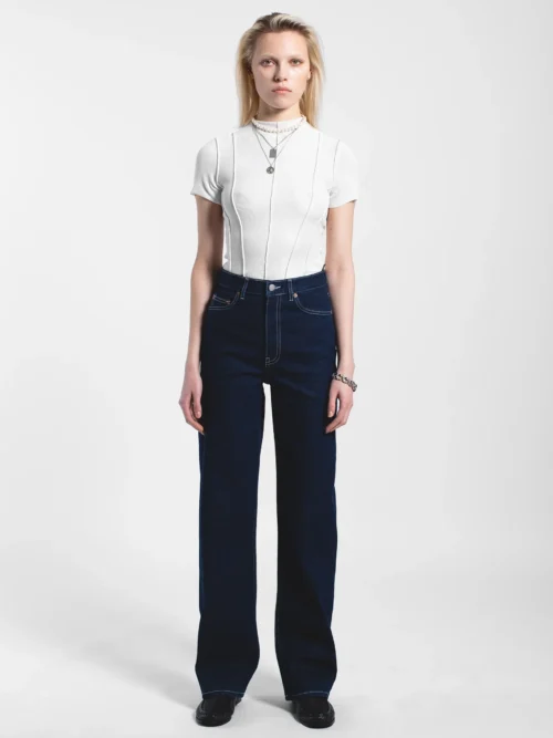 γυναικείο τζιν παντελόνι σε ίσια γραμμή και μπλε σκούρο χρώμα από την dr.denim, echo bay rinse contrast pants