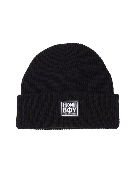 σκούφος σε μαύρο χρώμα με ραμμένη επιγραφή στης εταιρείας από την homeboy, egg head beanie