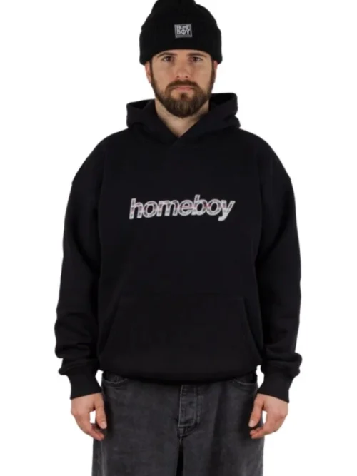 ανδρικό φούτερ σε μαύρο χρώμα με επιγραφή στο μπροστινό μέρος από την Homeboy, plaid helvetica hoodie