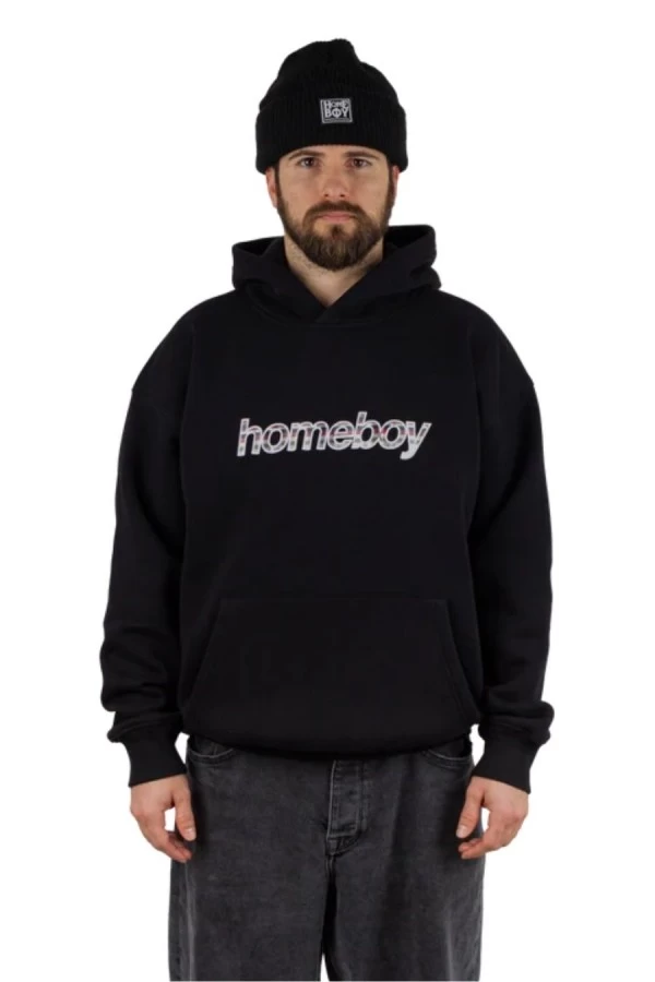 ανδρικό φούτερ σε μαύρο χρώμα με επιγραφή στο μπροστινό μέρος από την Homeboy, plaid helvetica hoodie