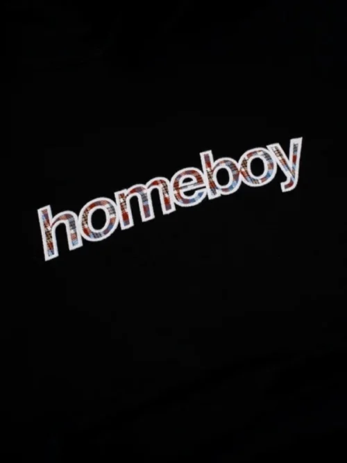 ανδρικό φούτερ σε μαύρο χρώμα με επιγραφή στο μπροστινό μέρος από την Homeboy, plaid helvetica hoodie